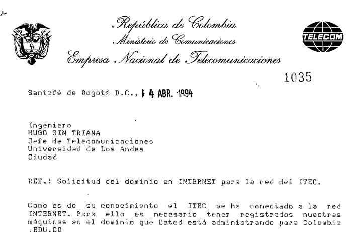 Imagen para Primeras solicitudes de dominio en INTERNET. Carta del ITEC