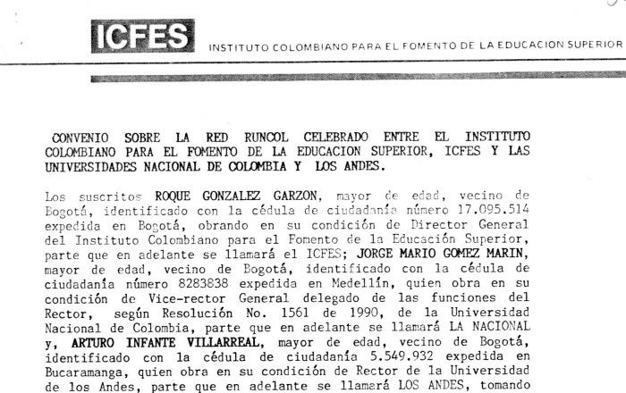 Imagen para Convenio para la formación de la red RUNCOL celebrado entre el ICFES, Universidad Nacional y Universidad de los Andes