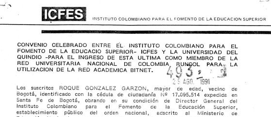 Imagen para Convenio celebrado entre el ICFES y la universidad del Quindío para el ingreso de esta última como miembro de RUNCOL para la utilización de la red académica RUNCOL.