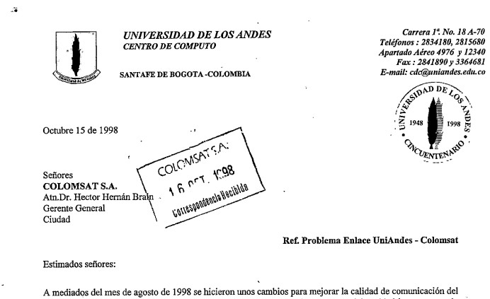 Imagen para Problema de enlace Universidad de los Andes – Colomsat S.A.