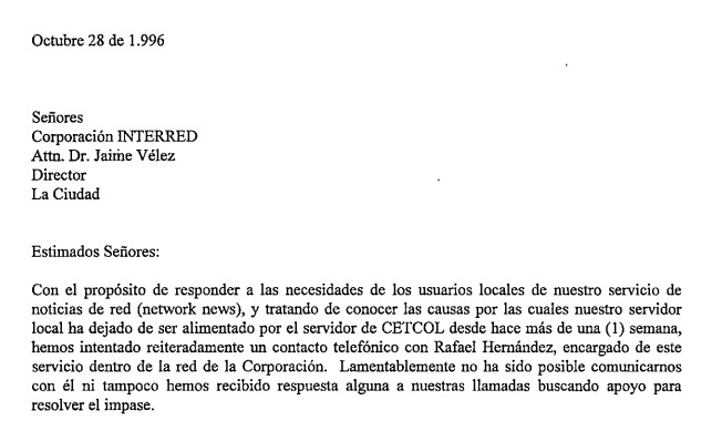 Imagen para Desconexión del servidor de CETCOL