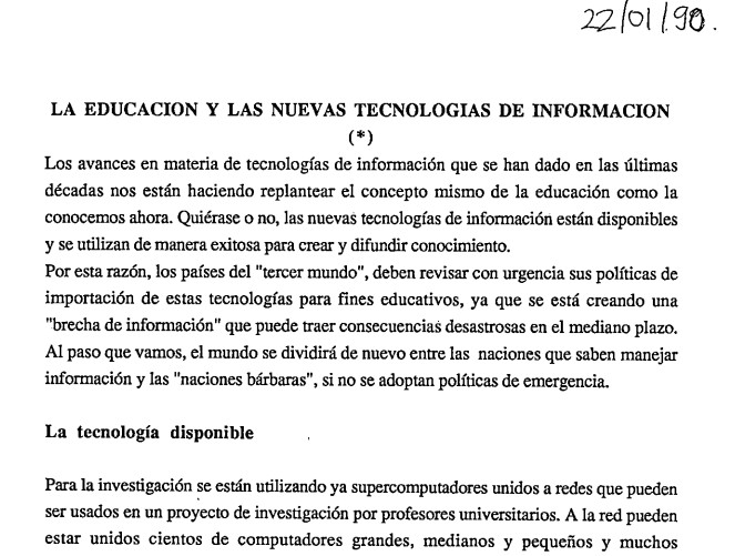 Imagen para Perspectivas para la educación y las nuevas tecnologías de información en 1990