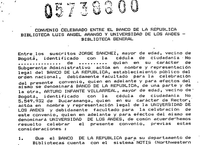 Imagen para Convenio celebrado entre la Biblioteca Luis Angel Arango y Universidad de los Andes Biblioteca General